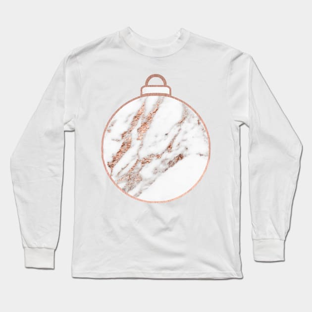 Rose gold Christmas bauble Long Sleeve T-Shirt by peggieprints